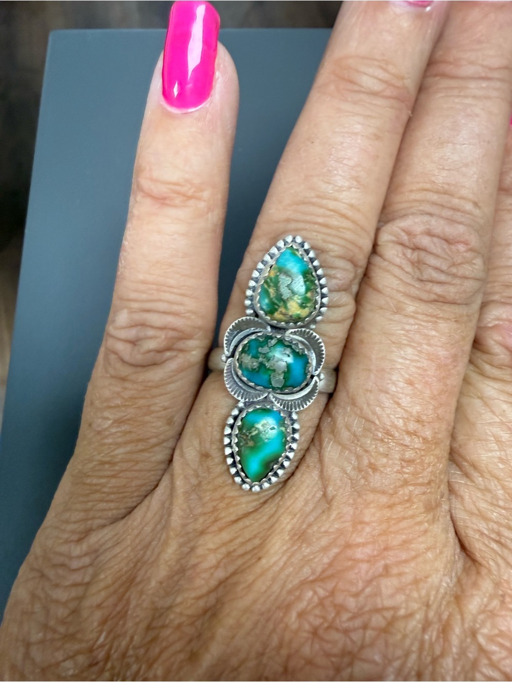 Sterling Silver Sonoran Gold Turquoise Three-Stone Statement Ring